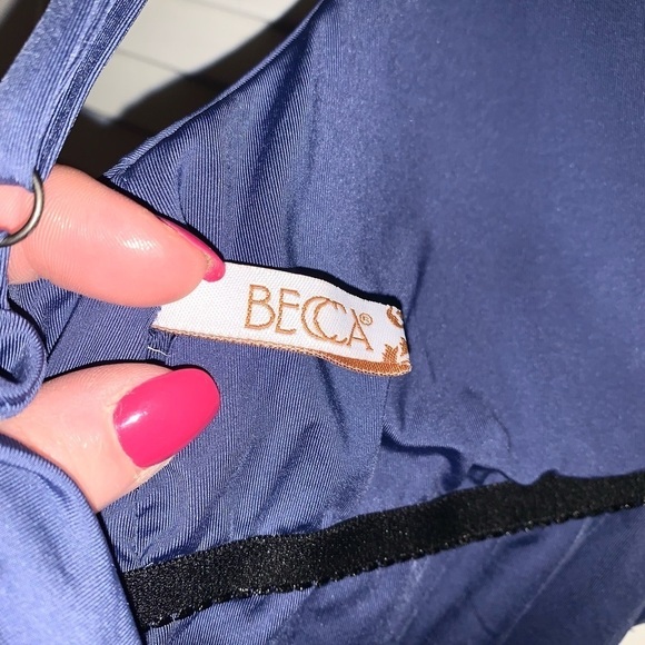 BECCA blue lattice and tassel plunging one piece swimsuit Large - Picture 6 of 9